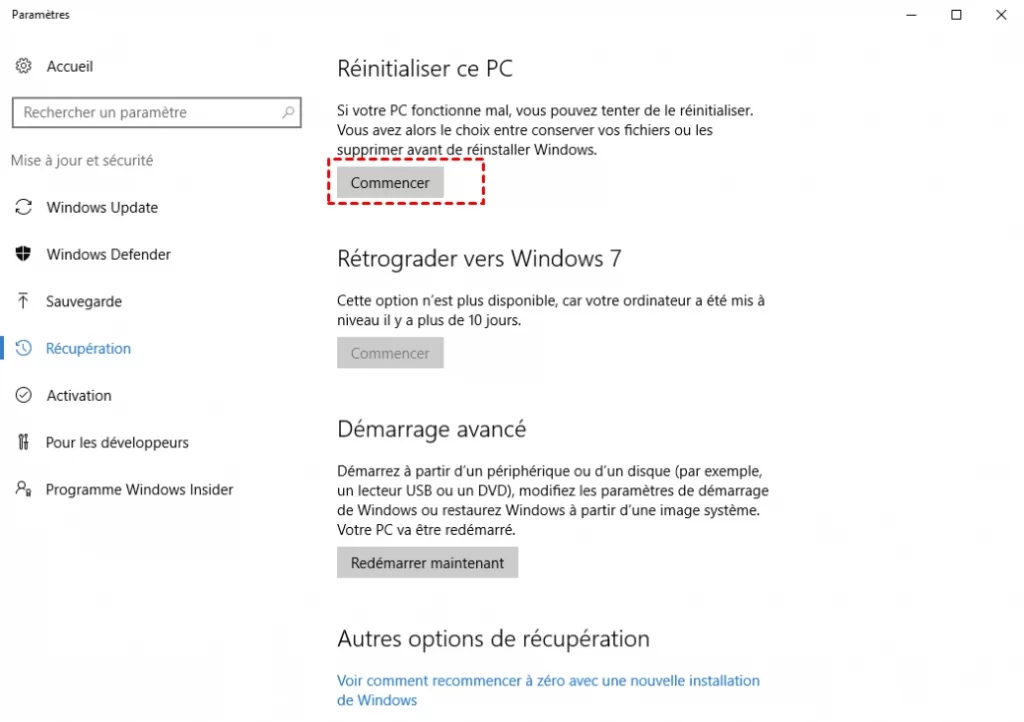 Windows 10 : Réinitialiser votre PC