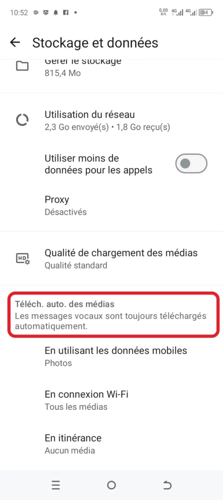 téléchargement auto pour libérer l'espace sur WhatsApp
