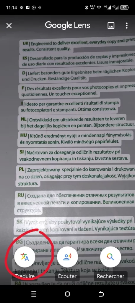 traduire un texte à partir d’une photo