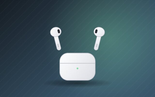Illustration d'écouteurs sans fil ouverts avec boîtier pour la fiche des AirPods 5