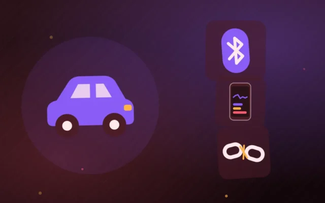 Voiture, smartphone et symbole Bluetooth séparés par une chaîne brisée, connexion audio coupée