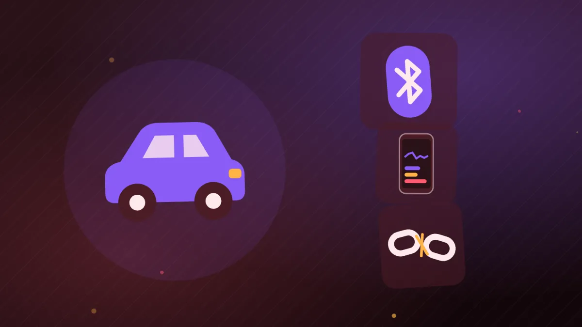 Voiture, smartphone et symbole Bluetooth séparés par une chaîne brisée, connexion audio coupée