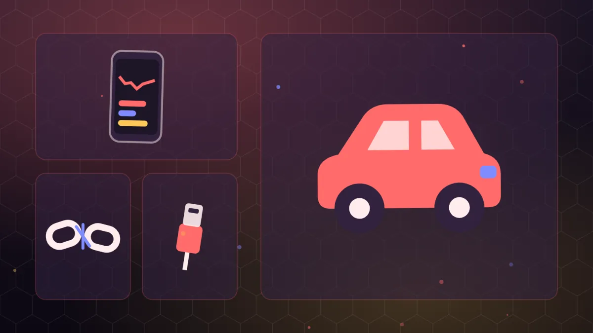 Smartphone relié à une voiture par un câble, lien de connexion rompu entre les deux