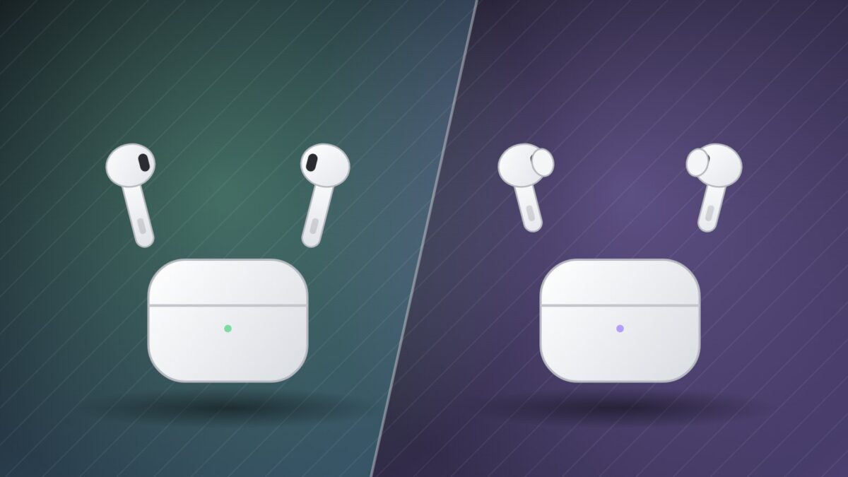 Illustration du comparatif AirPods 5 vs AirPods Pro 3, deux paires d'écouteurs blancs