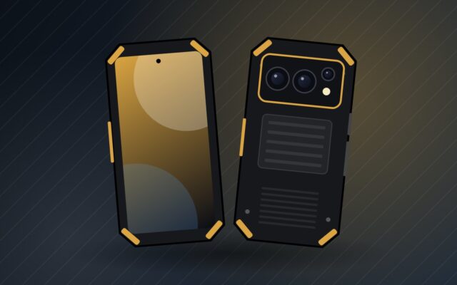 Illustrazione di un rugged phone con grande batteria, scheda Doogee V Max 2 Pro