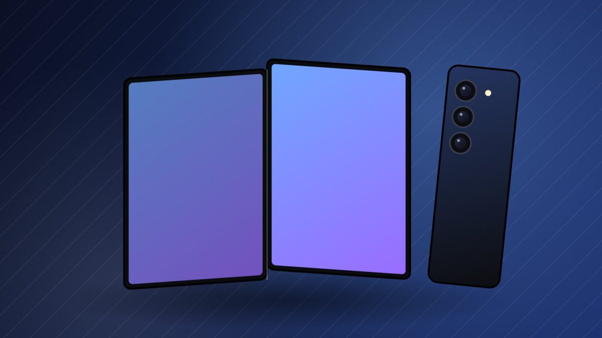Illustrazione di uno smartphone pieghevole a libro per la scheda Galaxy Z Fold 8