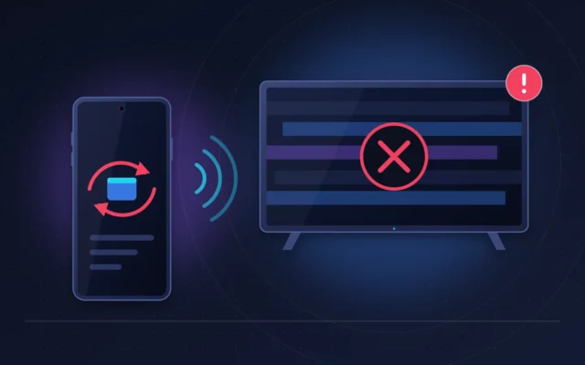 Recopie d'écran sans fil de l'iPhone 18 Pro vers un téléviseur qui échoue, application en boucle