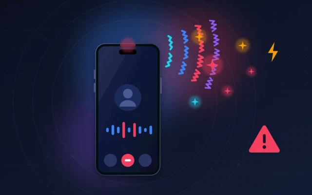 iPhone 18 Pro dont l'écouteur du haut émet des ondes hachées et des étincelles de grésillement