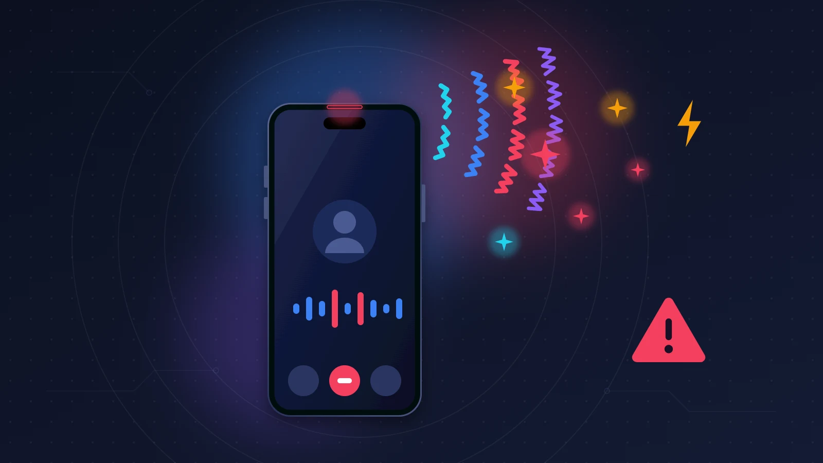 iPhone 18 Pro dont l'écouteur du haut émet des ondes hachées et des étincelles de grésillement