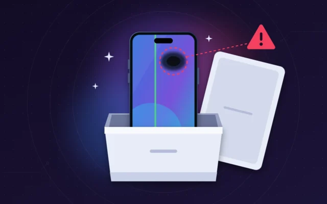 iPhone 18 Pro neuf sorti de sa boîte, avec tache sombre et ligne verte
