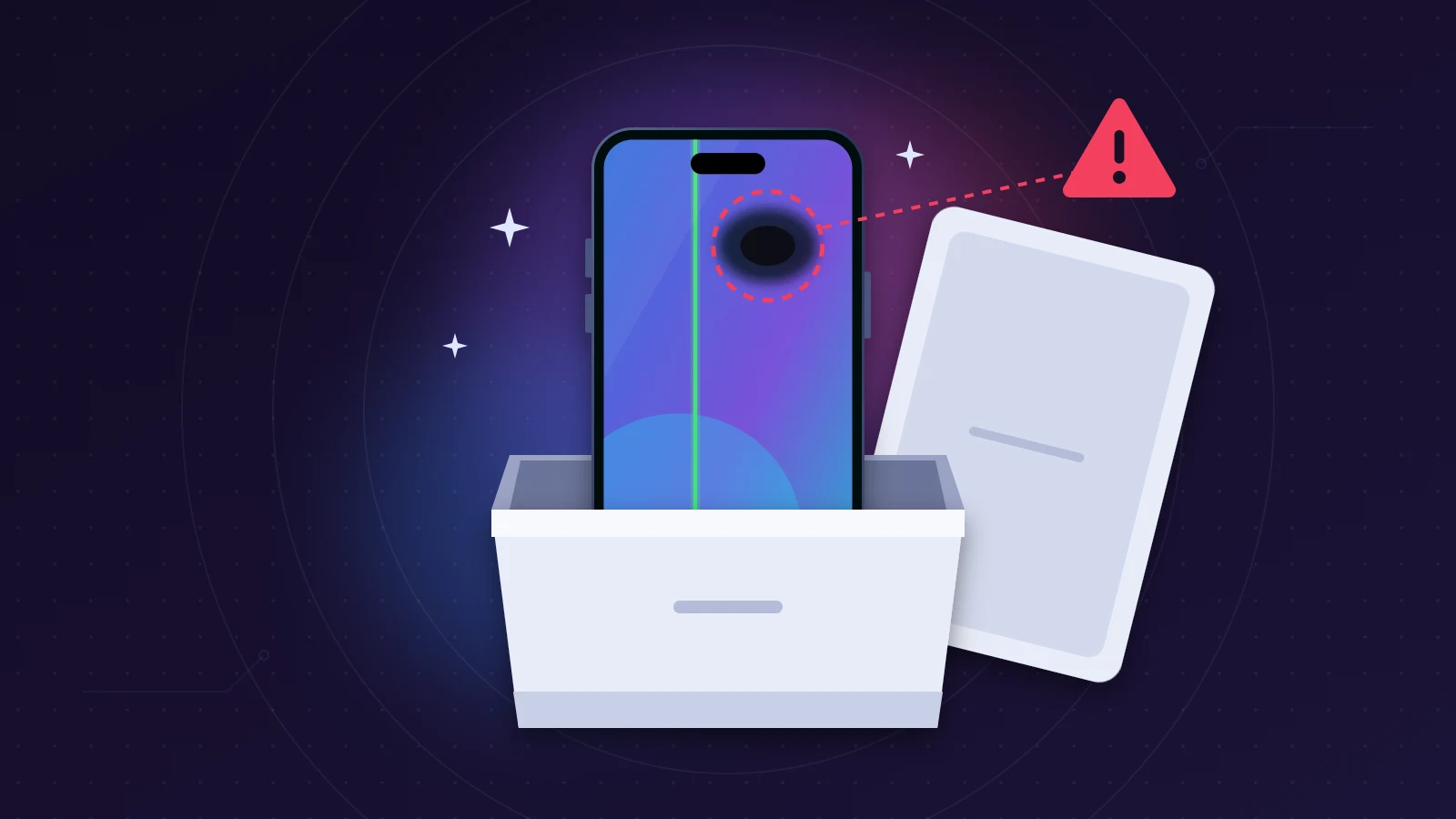 iPhone 18 Pro neuf sorti de sa boîte, avec tache sombre et ligne verte