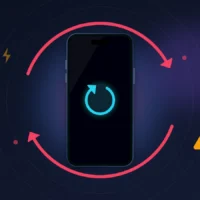 iPhone 18 Pro à l'écran noir pris dans une boucle de redémarrages avec un signal d'alerte
