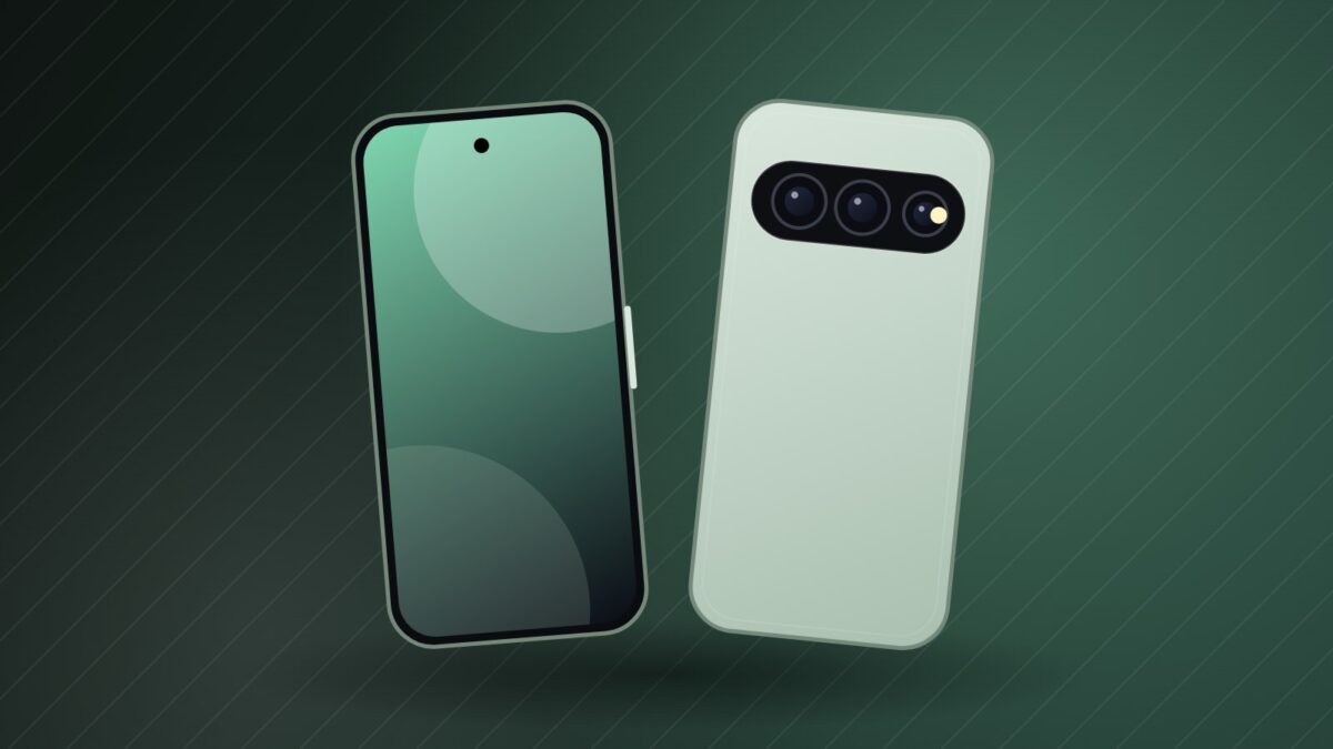 Illustration of a compact smartphone with a triple camera, Pixel 11 Pro page