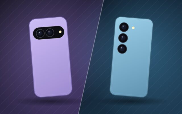 Illustration of two compact smartphones for the Pixel 11 vs Galaxy S26 comparison