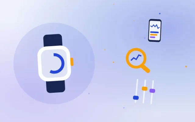 Orologio smart e smartphone con lente d’ingrandimento e cursori per controllare le impostazioni dell’ECG