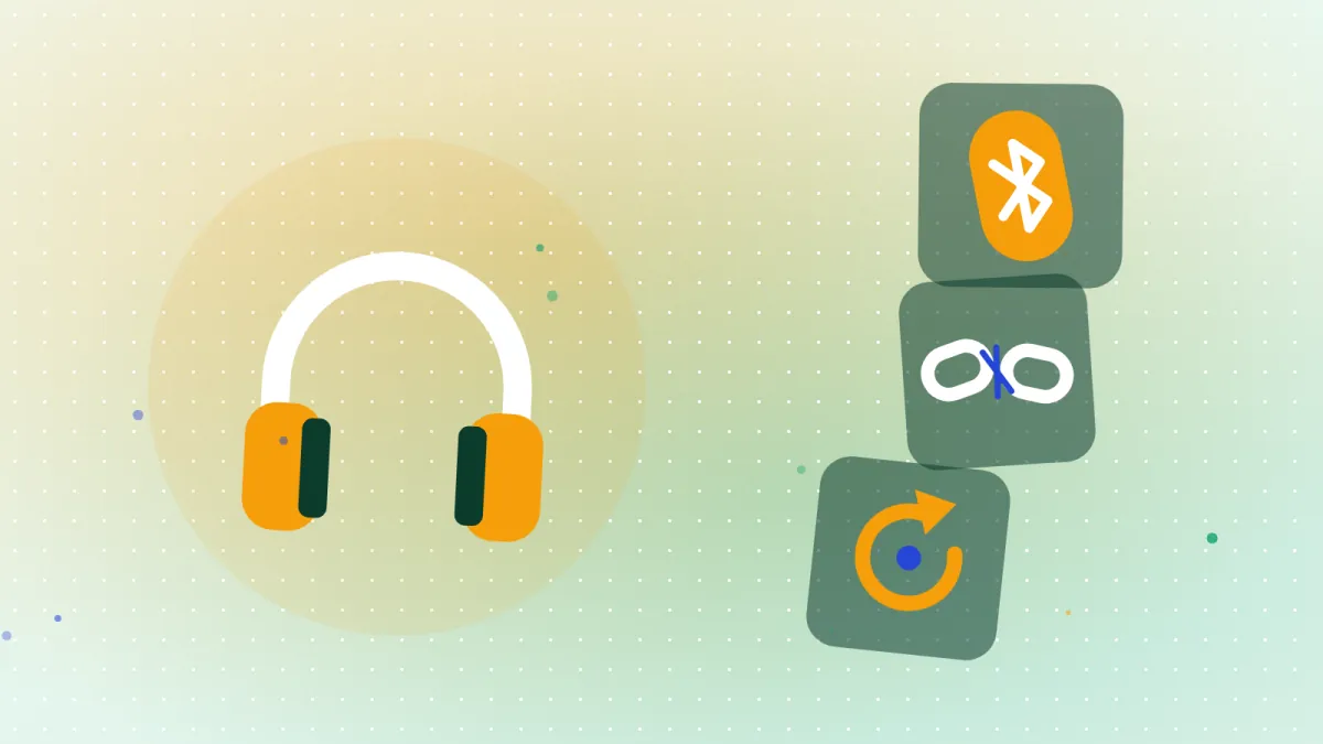Wireless earbuds and a Bluetooth symbol linked again after a dropped connection