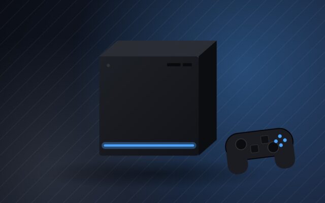 Illustrazione di un mini PC da salotto cubico per la scheda Steam Machine