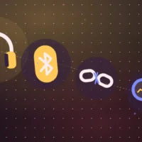 Paire d'écouteurs sans fil avec symbole Bluetooth et chaîne brisée d'un seul côté